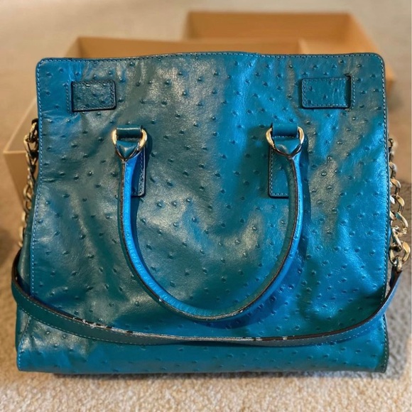 Michael Kors Hamilton Ostrich embossed turquoise tote with dust bag - Picture 8 of 11